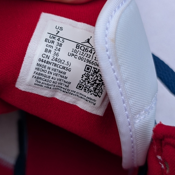 Women's Air Jordan 7 Mid Red Blue White Sneakers - Picture 7 of 7